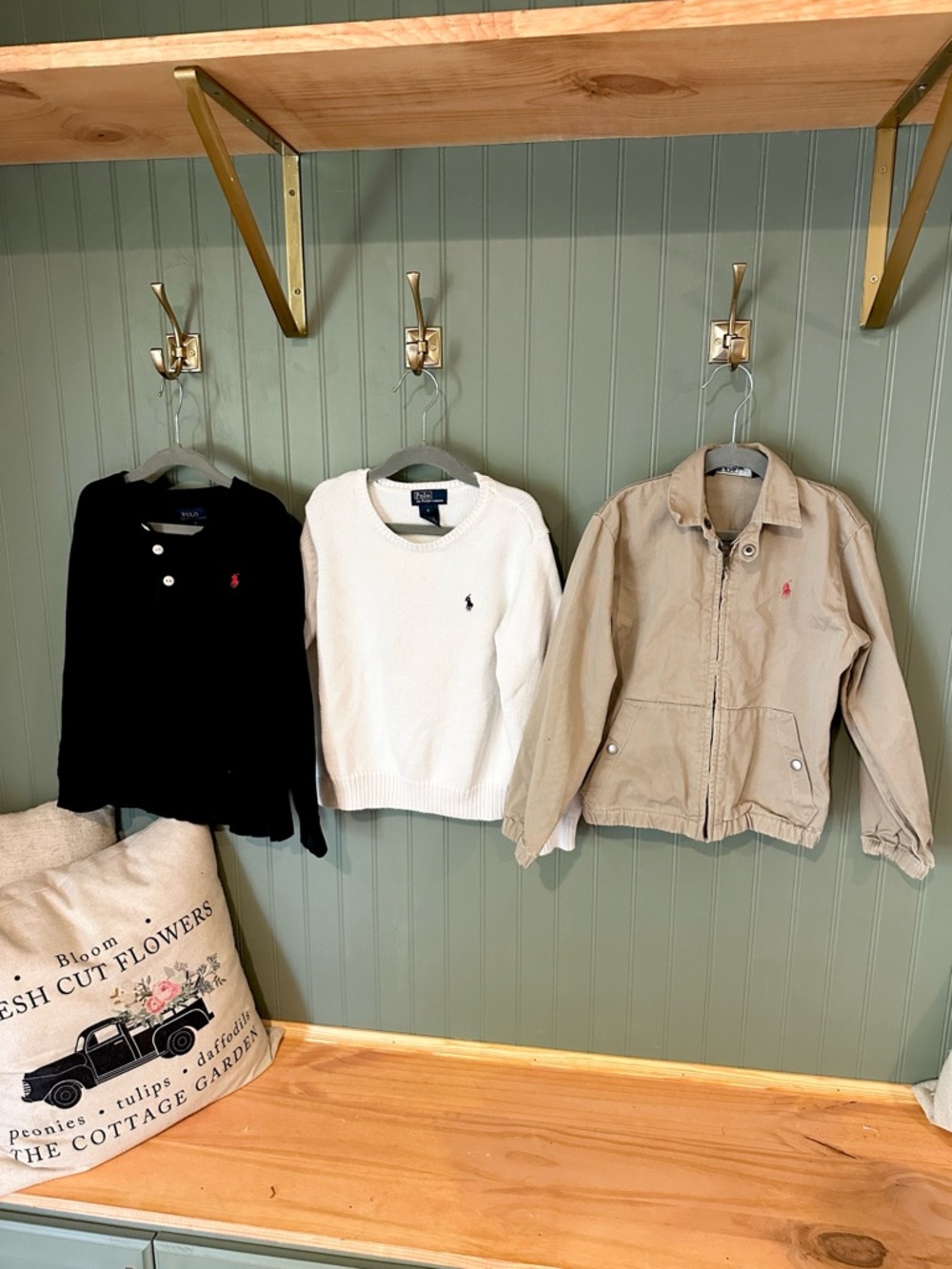 Ralph Lauren Black Henley, White Crew Sweater & Khaki Zip Jacket Set LOT